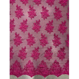 Brianna Fuchsia Polyester Floral Embroidery with Sequins on Mesh Lace Fabric by The Yard - 10020