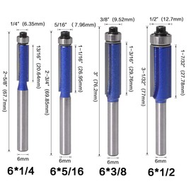 BIGP 4 x 6 mm Shank Flush Cutter, 1/4 Inch 5/16 Inch 3/8 Inch 1/2 Inch Cutting Diameter Wood Cutter Router Bit Router Bit Router Bit Woodworking Milling Tools