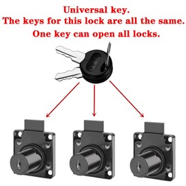 Cabinet Drawer Lock Furniture Locker Lock【Keyed Alike】 All Keys for This Product are Universal. (Hole Diameter 0.75inch/19MM)for Door Panels with A Thickness of 17 -22 mm. [Black 2 PCS]