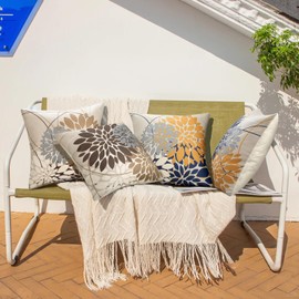 Outdoor Cushion Cover Waterproof 50 x 50 cm Sofa Cushion Summer Flowers Cushion Covers Brown Dahlia Decorative Set of 2 Linen Cushion Cover for Living Room Bedroom Sofa Garden Patio Cushion