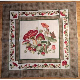 Unbranded Vintage NEW 90s Handkerchief Bandana Tea Towel 21" MUSHROOM Fungus Farmhouse B17