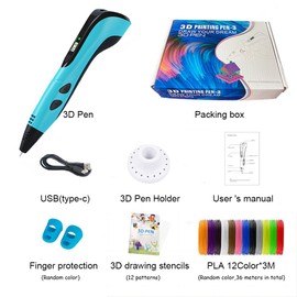 3D Pen for Kids Ages 7-14,3D Printing Pen with 12 Color PLA Filaments(1.75mm),3D Drawing Pen with LED Display, Stencil Book, Christmas Art＆Creative Crafts Gift for Kids (Blue)