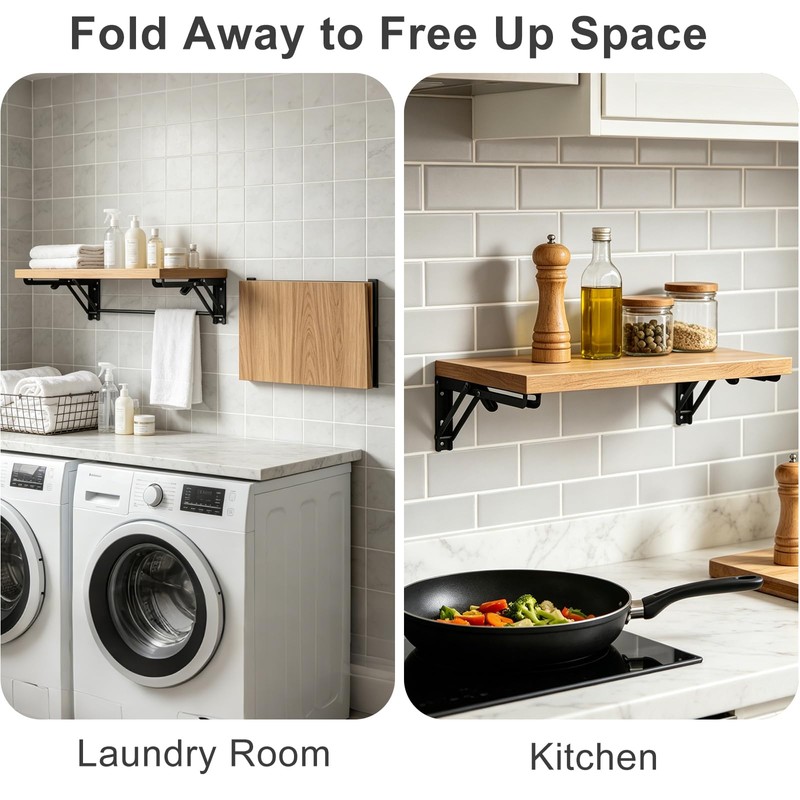 10 Inch Folding Shelf Brackets, Heavy Duty Wall Mounted Collapsible