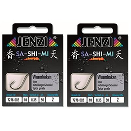 Set # 2 Packs (20 Pieces) Worm Hooks by Jenzi Ready Tied Hook Sizes 2 4 5 6 8 10 12 14 50cm + Free Petri Heil! Sticker (Hook Size 2)