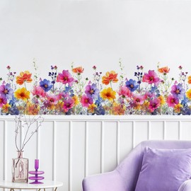 Runtoo Watercolor Flower Wall Corner Stickers Floral Garden Baseboard Skirting Line Wall Decals for Bedroom Nursery Classroom Home Decor (W:40 inches)