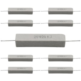 Dimlove Cement Resistor,10 PCS 20W 20K Ohm 5% Axial Lead Wire Resistor White Wound Fixed Ceramic Resistors Wirewound Power Flame Heat Moisture Resistance Precharge Horizontal