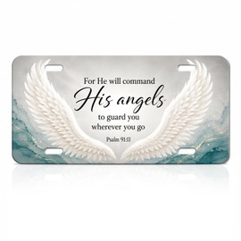 Front License Plate Aluminum Metal Decorative Car Vanity Tag Cover Funny Cute Novelty 6"x12" with 4 Holes for Trucks SUVs Cars,Angel Wings