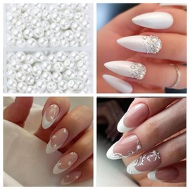 4 Boxes Nail Charms for Nail Art Rhinestones Flatback Pearls Chrome Nail Powder, Glitter Nail Accessories for Acrylic Nails, Crystal Nail Gems Half Round Design, Nail Supplies for DIY Manicure Crafts