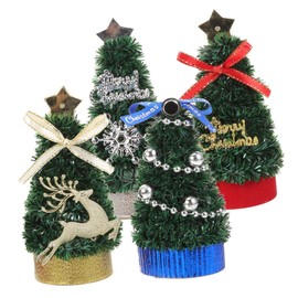 COHEALI 4pcs Mini Christmas Trees for Doll House Artificial Xmas Tree Table Decor Red Blue Silver Gold for Home Holiday Decoration
