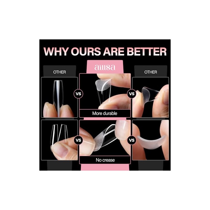 AILLSA Puntas de uñas postizas de ataúd medianas - Puntas