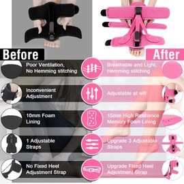 DERJLY Plantar Fasciitis Night Splint, 2022 Improved 3 Adjustable Straps, Plantar Fasciitis Relief Splint, Night Splints, Plantar Fasciitis Bandage with Soft Memory Foam Pad (Pink)