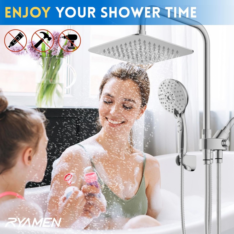 Ryamen 8" Dual Shower Head Combo, High Pressure Rainfall Shower