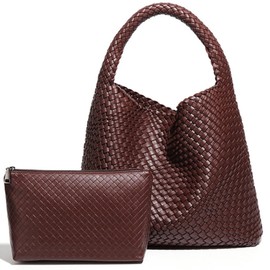 Vegan Leather Totes Women Shoulder Hang bag with Purse Large Capacity Travel Hobo Clouchy Bags Lightweight Slouchy Bags Coffee