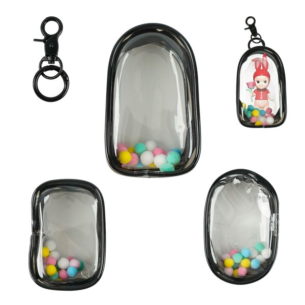 3 Pcs Clear Figure Display Bag with Keychain, Clear Keychain