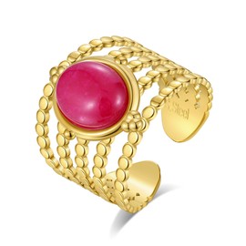 Joo&Rind Women's Rings with Turquoise Gemstone, 14k Gold-Plated Stainless Steel Rings, Open Adjustable Gold Ring, Hypoallergenic Jewellery, Gifts for Women, Stainless Steel, No Gemstone