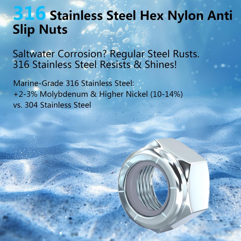 1/4-20 Nylon Insert Lock Nuts Marine Grade 316 Stainless Steel