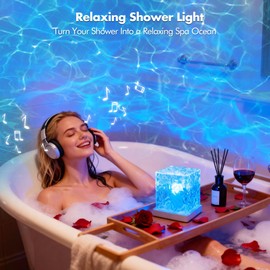 Loscarol Shower Light No Wiring, Rechargeable 16 Color Ocean Wave Projector Light, Dimmable Waterproof Shower Lamp with Remote, Ocean Lamp for Shower, Bathroom Night Light, Birthday Gifts for Girl