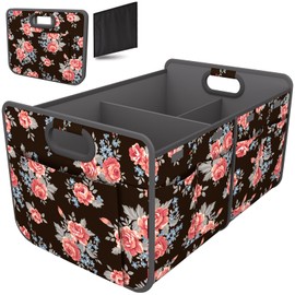 Homeve Homeve Trunk Organizer, Car Storage, Reinforced Handles, Collapsible Multi-Compartment Car Organizers, Foldable, Waterproof, 600D Oxford Polyester (Peony, 2 Compart)