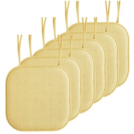 Elegant Comfort 6 Pack Chair Cushion Covers - Skid-Proof Rubber Backing - 16 x 16 Inch - Thick Dining Square Shape Seat Covers - Comfortable Textured Chair Pads with Ties - Chevron Pattern, Yellow