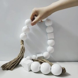 JXirllx Large Wooden Bead Garland, 1.6" Diameter, Pure White, Round, 41 Inches