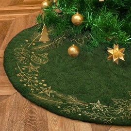Christmas Tree Skirt Under Christmas Tree Large 150 cm Diameter Round White Plush Christmas Decoration Christmas Tree Blanket Pad with Velcro Fastener Model Green/Yellow Wreath [165]