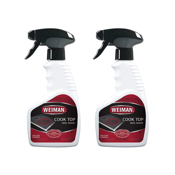 Weiman Daily Cooktop Limpiador y abrillantador resistente – Brilla y protege los rangos de vidrio y cerámica suaves con su fórmula suave – 12 onzas líquidas oz (Paquete de 2)
