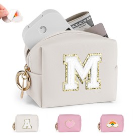 Playexen Hand Sanitizer Spray Case, Hand Sanitizer Holder Bag with Self Adhesive Patches, Small Zippered Pouch for Glow Mist and Power Mist (Beige-Letter M)