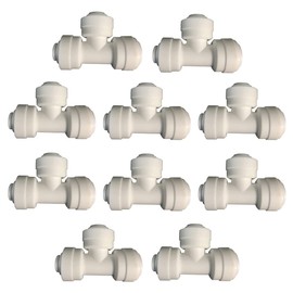 XINWOO Quick Connect Fittings for Water Tube RO Reverse Osmosis Filter -Tee 1/4" x 1/4" to 3/8"(10 Pack)