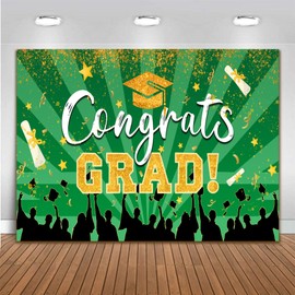 Graduation Picture Backdrop 7 x 5 ft Green and Gold Congrats Grad Background Class of 2025 Graduation Prom Party Banner Photo Booth Props Supplies
