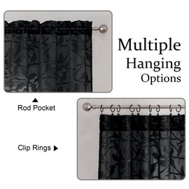 OVZME Black Sheer Curtains 63 Inch Length 2 Panel Set, Light Filtering Bedroom Curtains with Dual Rod Pocket Top, Leaf Bird Clip Jacquard Sheer Farmhouse Window Drapes for Living Room, 2x38Wx63L