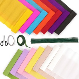 14 Rolls Crepe Paper Rolls, 9.8 Inch x 8.2 Feet Rainbow crepe paper flowers with Floral band、double-sided tape、100 Pcs Green Floral Iron Wire, and scissors for Birthday Party Wedding Festival Ornament