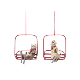 C&F Home Cat/Dog Ski Lift Christmas Decor Decoration Ornaments Set of 2 Brown
