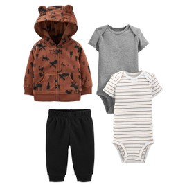 Simple Joys by Carter's Baby Boys' 4-Piece Jacket, Pant, and Bodysuit Set, Black/Brown Reindeer/Grey Heather/White Stripe, 0-3 Months