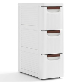 MAT EXPERT Narrow Storage Drawers, Slim Rolling Drawer Cart with Universal Wheels, Convenient Handles, Storage Organizer Utility Cart for Bedroom, Living Room, Bathroom, Kitchen (3 Drawer)