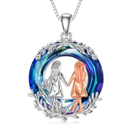 TOUPOP Sisters Gifts from Sister Sterling Silver Sister Necklaces with Circle Crystal Sister Birthday Christmas Jewelry Gifts for Women Girls, Sterling Silver, Crystal