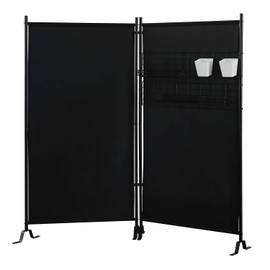 Proman Products FS17254 Galaxy II Indoor/Outdoor Room Divider (2-Panels, 24" w/panel) with Accessory Rack 2 Wire Nets, 4 Plastic Bins, 4 Peg Hooks, 2 Wire Tray Baskets, Black