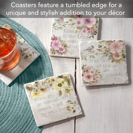 Thirstystone Sunny Scriptures Multi-Image Absorbent Stone Tumbled Tile Coaster 4 Pack with Protective Cork Backing Manufactured in The USA