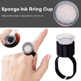 Tattoo Ink Ring Cups - Combofix 50pcs Microblading Pigment Glue Rings with Sponge Tattoo Ink Cups Caps Permanent Makeup Tattoo Eyelash Extension Glue Holder for Tattoo Supplies, Microblading Supplie