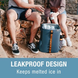 CleverMade Tahoe Backpack Cooler, 24 Cans / 24 Qt Capacity, Collapsible, Ocean/Cognac, Insulated with Storage Pockets