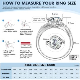 KRKC Moissanite Ring, Engagement Rings for Women, Promise Rings With 14K White Gold Plate, D Color VVS1 Simulated Diamond Wedding Bands 925 Sterling Silver Eternity Rings Diamond Rings ( 2 Carat, Size 9)