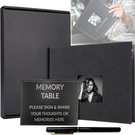 CXAFQ Black Funeral Sign in Notebook, Size 26 * 20 * 1.2cm, Memory Book, Condolence Book, Includes Attendance Book, Cardboard Box, Signboard, and Pen, Suitable for Funerals and Memorial Services