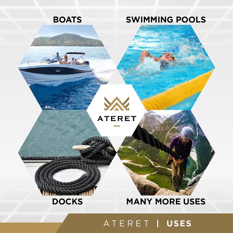 ATERET Twisted 3-Strand Black Polypropylene Rope Monofilament I 5/16" x