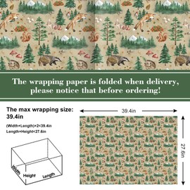 JarThenaAMCS 6 Sheets Woodland Animal Wrapping Paper -Not Roll- Vintage Gift Wrap Paper Folded Flat Art Paper for DIY Crafts Baby Shower Birthday, 27.6 x 39.4 Inch