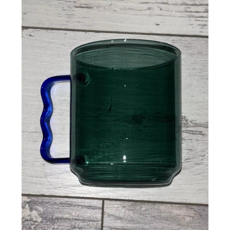 Room Essentials Glass Mug - Green with Blue Handle -