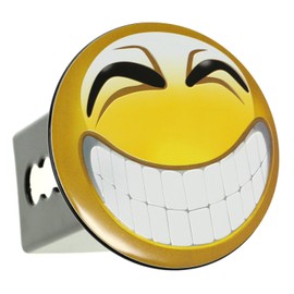 eVerHITCH Emoji Smile Embossed Metal Emblem on Metal Trailer Hitch Cover (Fits 2" Receivers, Yellow Smiley face)