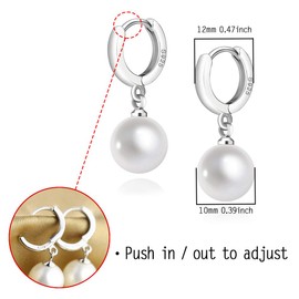 Jugalstar 925 Sterling Silver Hoop Earring Hypoallergenic Pearl Drop Dangle Earrings for Woman of Birthday Gifts, 10MM