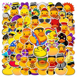 50pcs Lovely Little Yellow Duck Stickers, Cute Duck Decals for Water Bottles, Laptop, Luggage, Skateboard, Phone, Vinyls Waterproof Various Styles Duck Stickers Packs for Kids Teens Girls