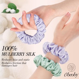 4Pcs Mulberry Silk Hair Scrunchies, Silk Hair Ties for Hair Sleep for Frizz Breakage for Women Girls