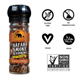 Safari Smoke Seasoning Blend by African Dream Foods with Smoked Paprika Peppers, Sea Salt | Ideal for Meat, Chicken, Vegetables | Reusable Grinder, 1.8 oz | 2-Pack
