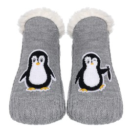 ZYZX Animal Cuddly Socks for Women with Non-Slip Sole Winter Comfortable Knitted Funny Cute House Socks Sherpa Lining Stopper Socks Fluffy Thick Hut Socks Gifts, penguin